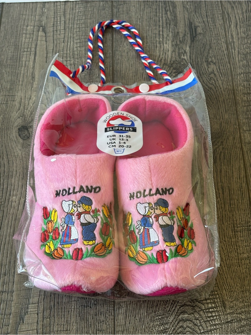 Pink Holland Kids Plush Slippers with Embroidered Tulip Design